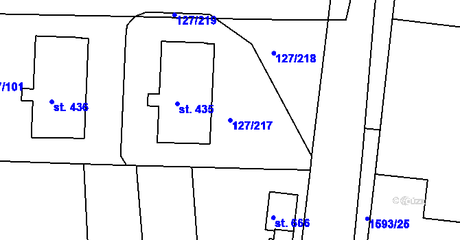 Parcela st. 127/217 v KÚ Trhanov, Katastrální mapa