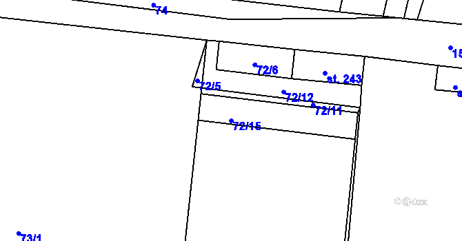 Parcela st. 72/15 v KÚ Trhanov, Katastrální mapa