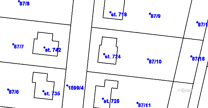 Parcela st. 724 v KÚ Trhanov, Katastrální mapa