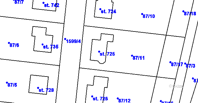 Parcela st. 725 v KÚ Trhanov, Katastrální mapa