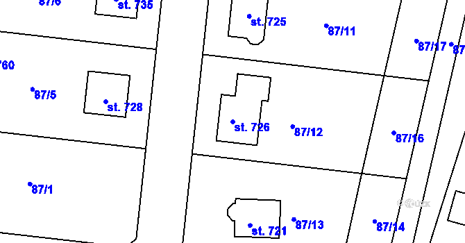 Parcela st. 726 v KÚ Trhanov, Katastrální mapa