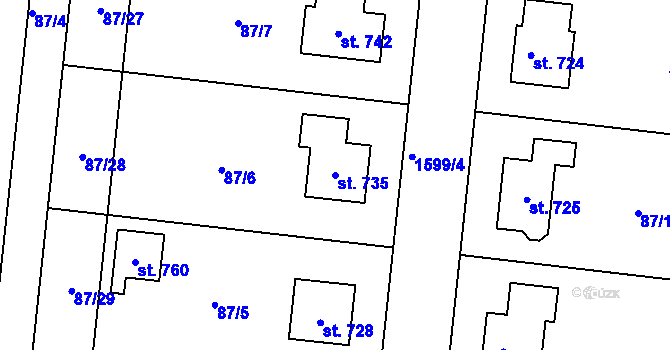 Parcela st. 735 v KÚ Trhanov, Katastrální mapa