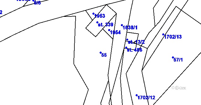 Parcela st. 55 v KÚ Trhanov, Katastrální mapa