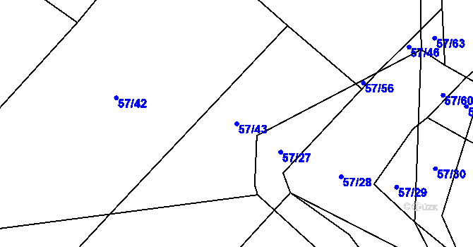 Parcela st. 57/43 v KÚ Trhanov, Katastrální mapa