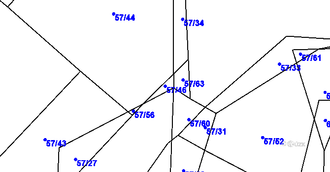 Parcela st. 57/46 v KÚ Trhanov, Katastrální mapa