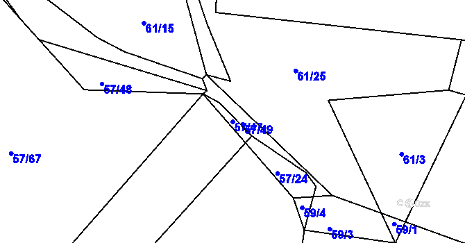 Parcela st. 57/47 v KÚ Trhanov, Katastrální mapa