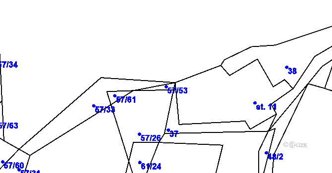 Parcela st. 57/53 v KÚ Trhanov, Katastrální mapa