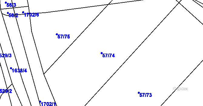 Parcela st. 57/74 v KÚ Trhanov, Katastrální mapa