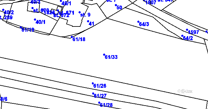 Parcela st. 61/33 v KÚ Trhanov, Katastrální mapa