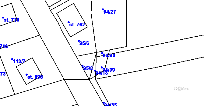 Parcela st. 94/40 v KÚ Trhanov, Katastrální mapa