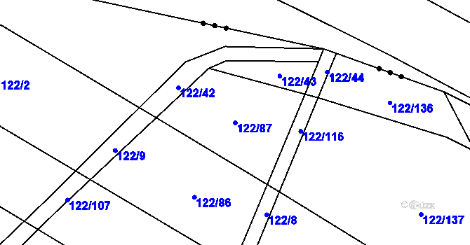 Parcela st. 122/87 v KÚ Trhanov, Katastrální mapa