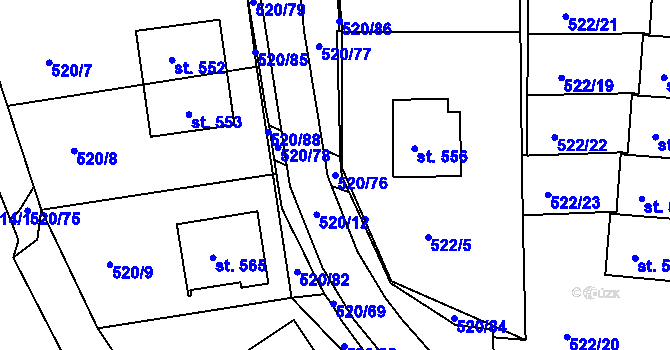 Parcela st. 520/76 v KÚ Trhanov, Katastrální mapa