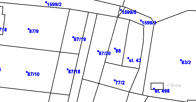 Parcela st. 87/20 v KÚ Trhanov, Katastrální mapa