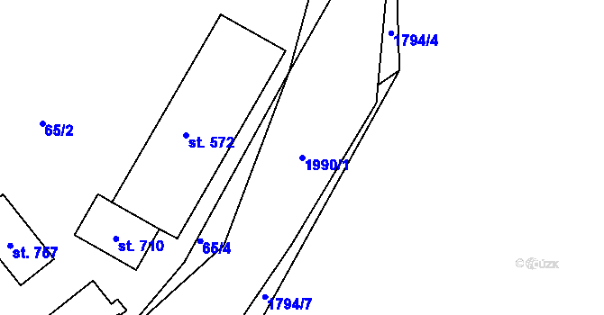 Parcela st. 1990/1 v KÚ Trhanov, Katastrální mapa