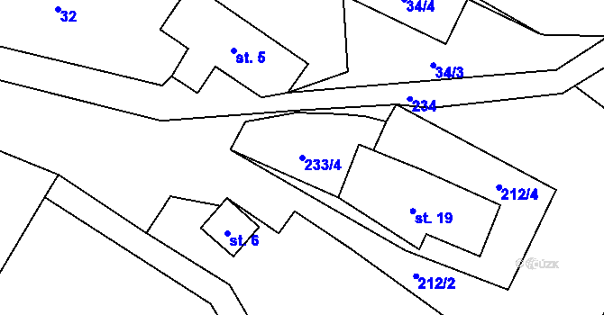 Parcela st. 233/4 v KÚ Hluboká u Trhové Kamenice, Katastrální mapa