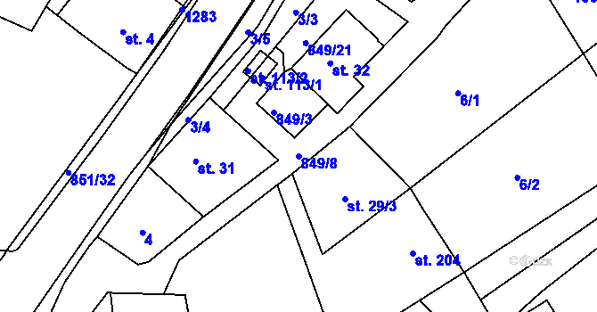 Parcela st. 849/8 v KÚ Rohozná u Trhové Kamenice, Katastrální mapa