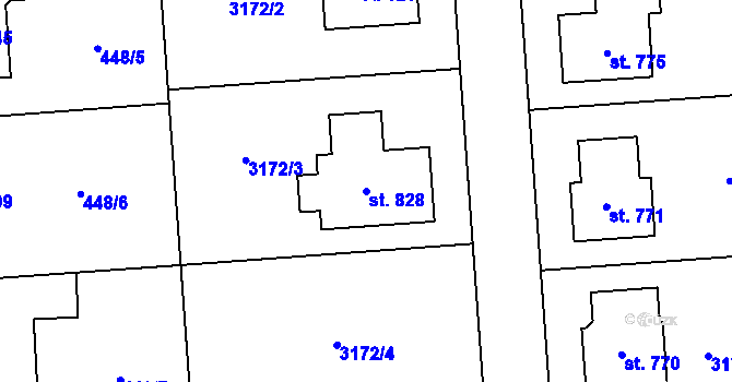 Parcela st. 828 v KÚ Trhová Kamenice, Katastrální mapa