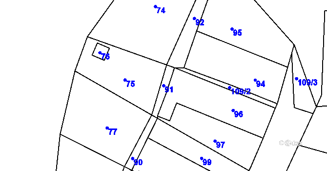 Parcela st. 91 v KÚ Trhové Dušníky, Katastrální mapa