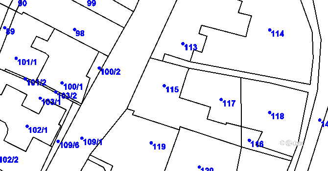 Parcela st. 115 v KÚ Trhové Dušníky, Katastrální mapa
