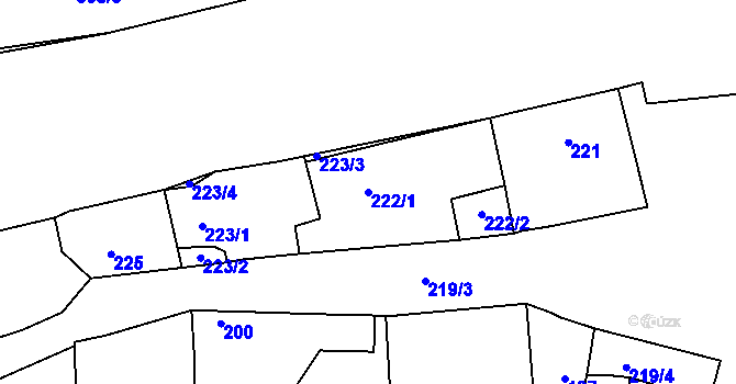 Parcela st. 222/1 v KÚ Trhové Dušníky, Katastrální mapa