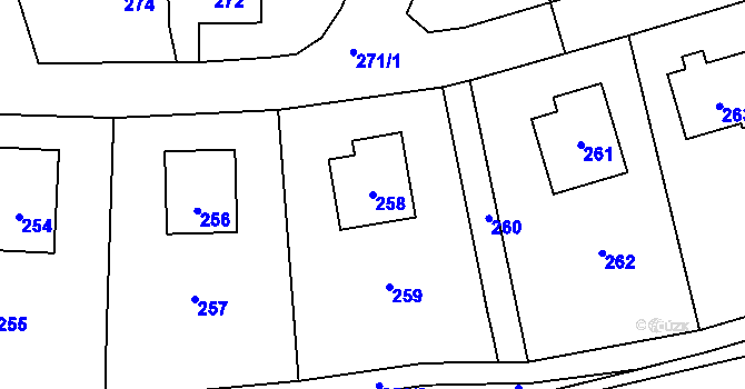 Parcela st. 258 v KÚ Trhové Dušníky, Katastrální mapa