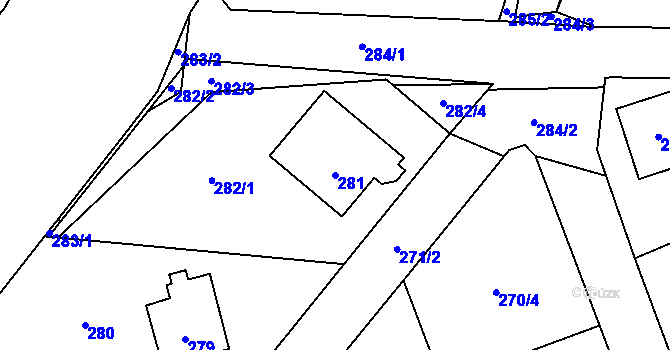 Parcela st. 281 v KÚ Trhové Dušníky, Katastrální mapa