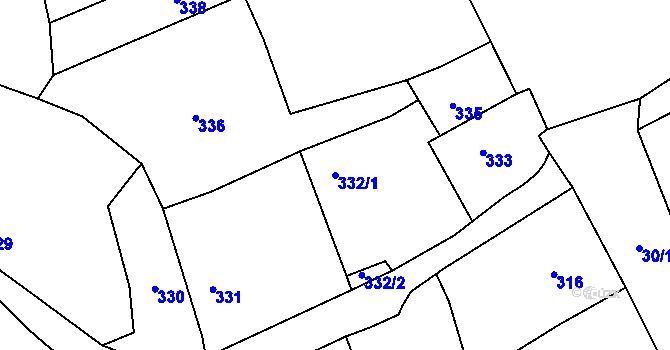 Parcela st. 332/1 v KÚ Trhové Dušníky, Katastrální mapa