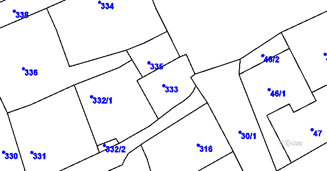 Parcela st. 333 v KÚ Trhové Dušníky, Katastrální mapa