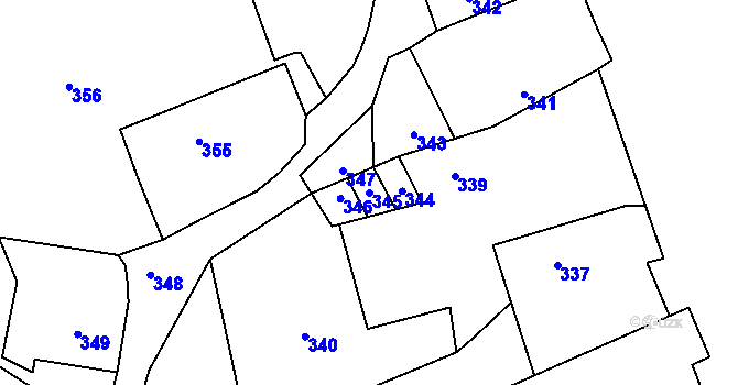 Parcela st. 345 v KÚ Trhové Dušníky, Katastrální mapa