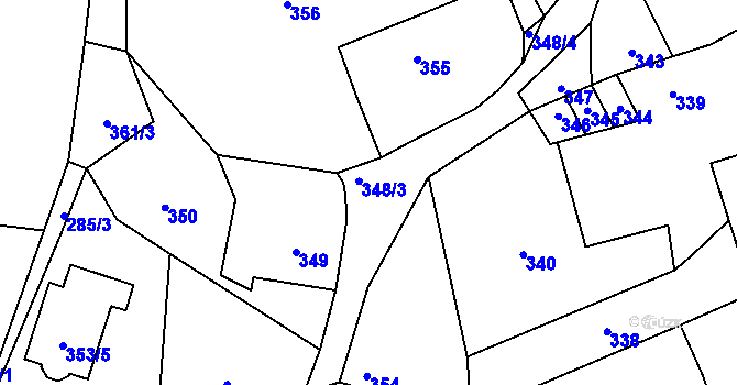 Parcela st. 348 v KÚ Trhové Dušníky, Katastrální mapa