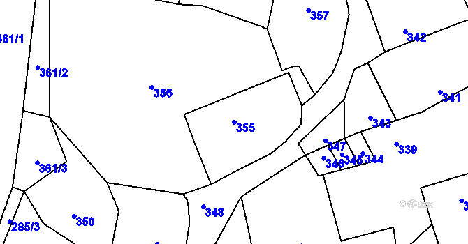 Parcela st. 355 v KÚ Trhové Dušníky, Katastrální mapa