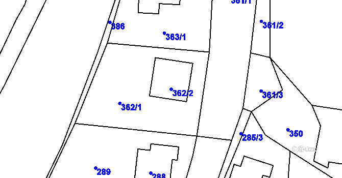 Parcela st. 362/2 v KÚ Trhové Dušníky, Katastrální mapa