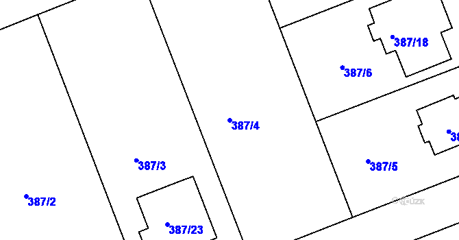 Parcela st. 387/4 v KÚ Trhové Dušníky, Katastrální mapa