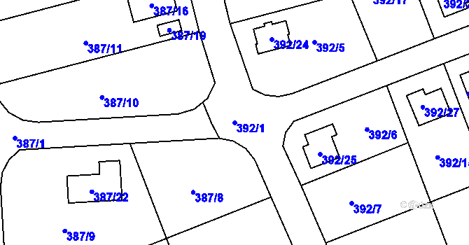 Parcela st. 392/1 v KÚ Trhové Dušníky, Katastrální mapa