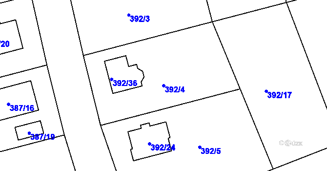 Parcela st. 392/4 v KÚ Trhové Dušníky, Katastrální mapa