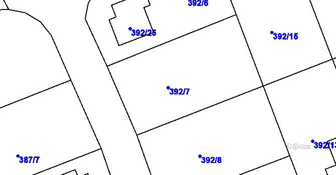 Parcela st. 392/7 v KÚ Trhové Dušníky, Katastrální mapa
