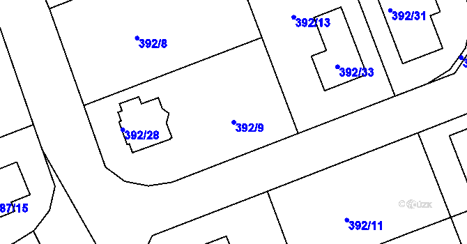 Parcela st. 392/9 v KÚ Trhové Dušníky, Katastrální mapa