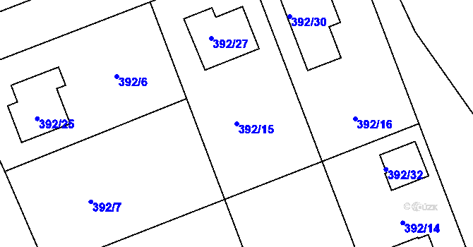 Parcela st. 392/15 v KÚ Trhové Dušníky, Katastrální mapa