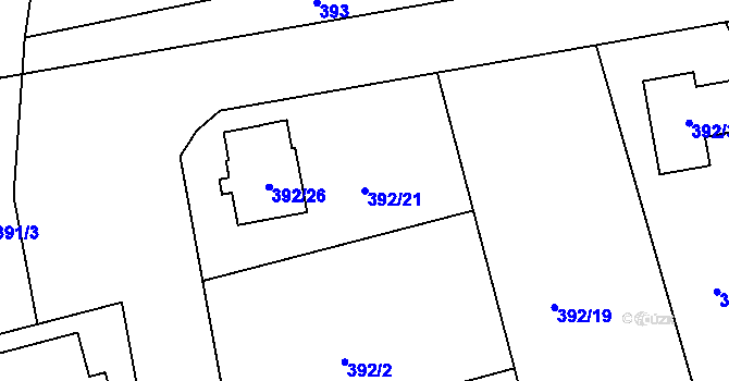 Parcela st. 392/21 v KÚ Trhové Dušníky, Katastrální mapa