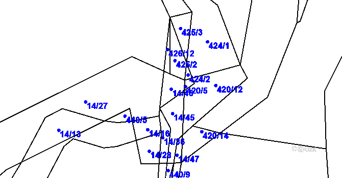 Parcela st. 14/46 v KÚ Trhové Dušníky, Katastrální mapa
