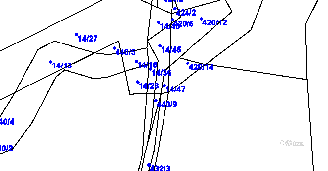 Parcela st. 14/47 v KÚ Trhové Dušníky, Katastrální mapa