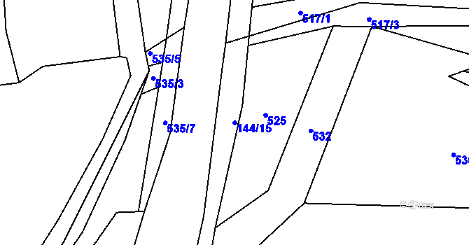 Parcela st. 144/15 v KÚ Trhové Dušníky, Katastrální mapa