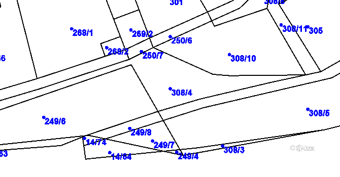 Parcela st. 308/4 v KÚ Trhové Dušníky, Katastrální mapa
