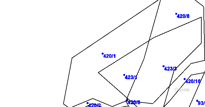 Parcela st. 420/1 v KÚ Trhové Dušníky, Katastrální mapa