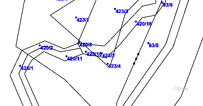 Parcela st. 423/2 v KÚ Trhové Dušníky, Katastrální mapa
