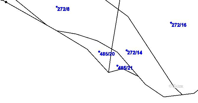 Parcela st. 485/20 v KÚ Trhové Dušníky, Katastrální mapa