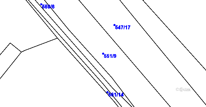 Parcela st. 551/9 v KÚ Trhové Dušníky, Katastrální mapa