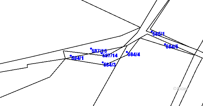 Parcela st. 587/14 v KÚ Trhové Dušníky, Katastrální mapa