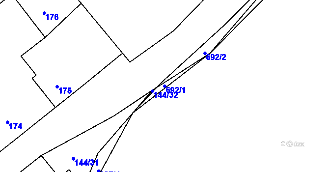 Parcela st. 692/1 v KÚ Trhové Dušníky, Katastrální mapa
