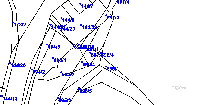 Parcela st. 695/4 v KÚ Trhové Dušníky, Katastrální mapa